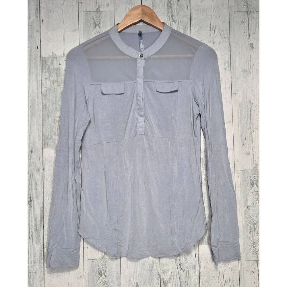 Karen Millen Icy Blue Sheer Shoulder Top Sz. 6